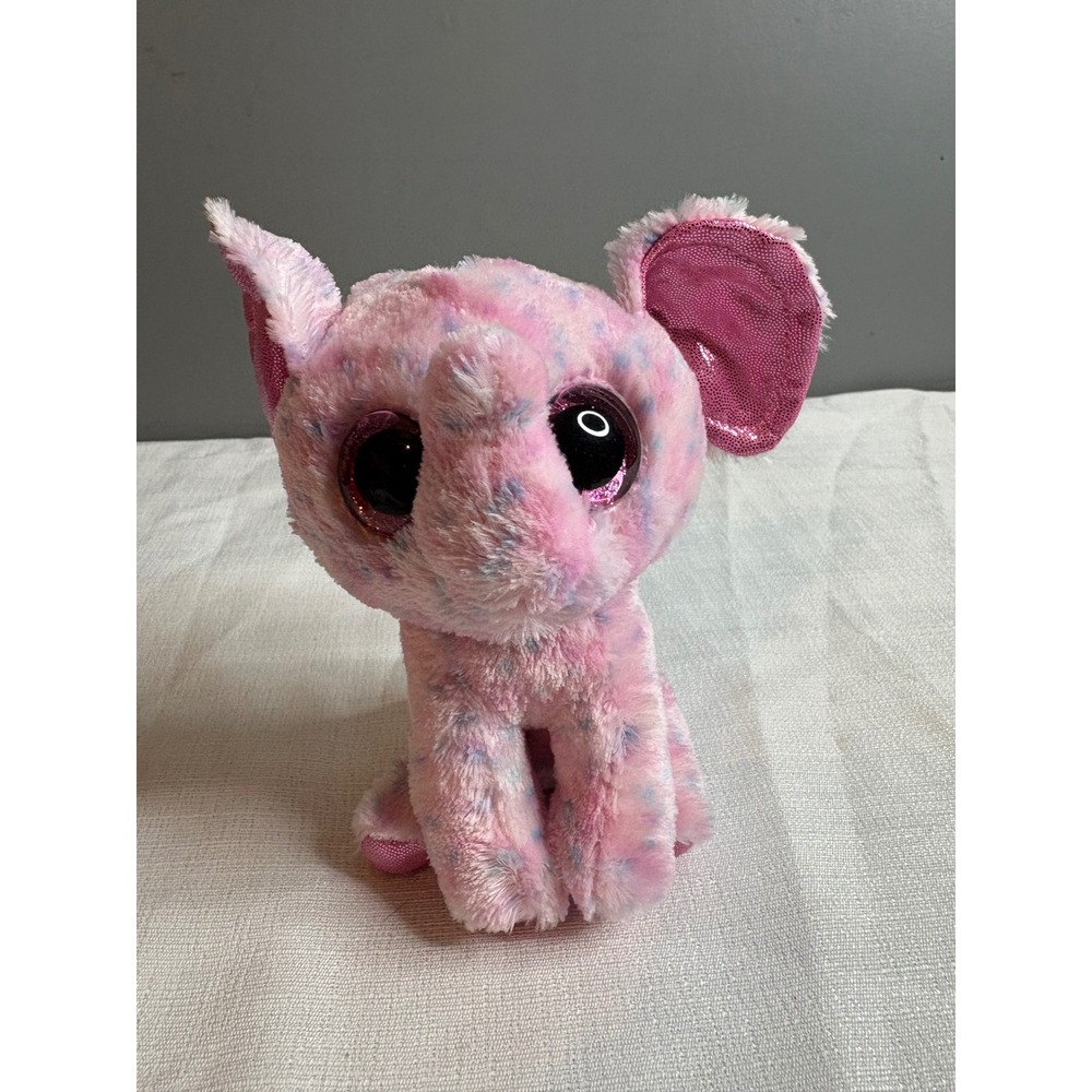 Ty Beanie Boos Ellie Pink Elephant Plush Stuffed Animal Glitter Eyes 6 inch